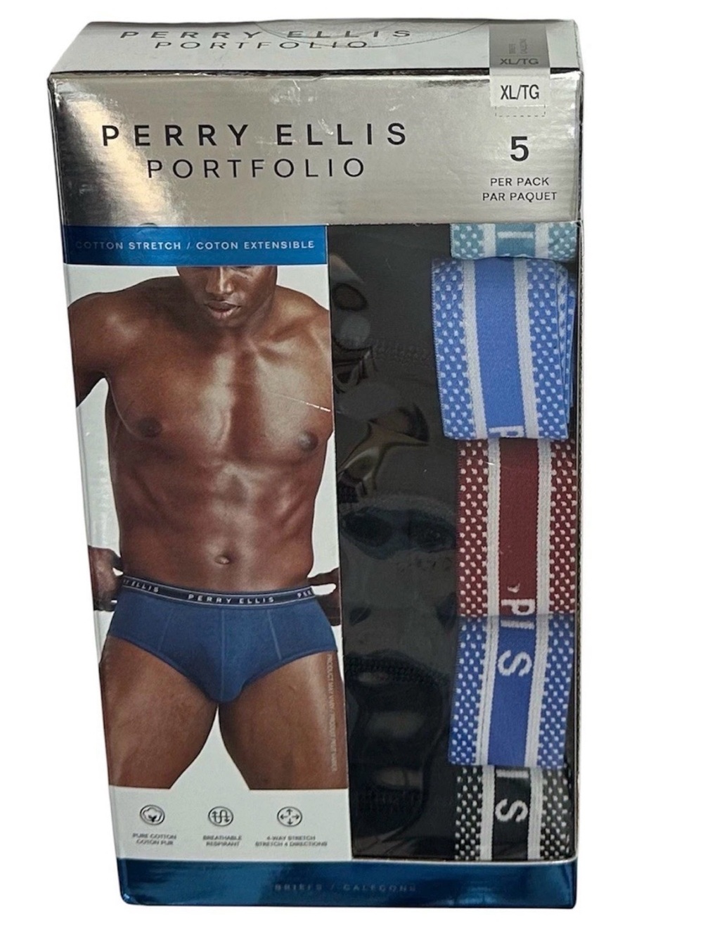 Perry Ellis Men's 5 Cotton Stretch Briefs X-Large (40-42) Black